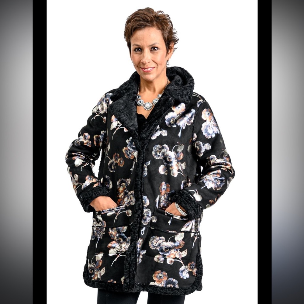 Floral Black Women's Jacket reversible EUC